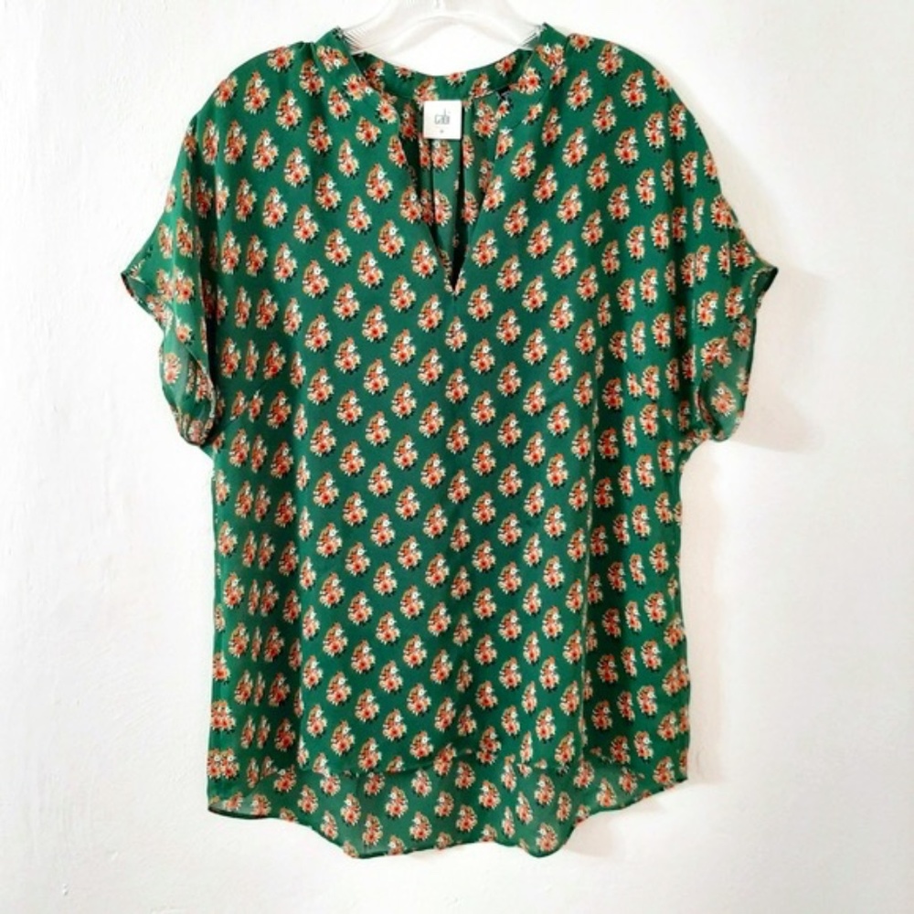 CAbi Green Floral Blouse